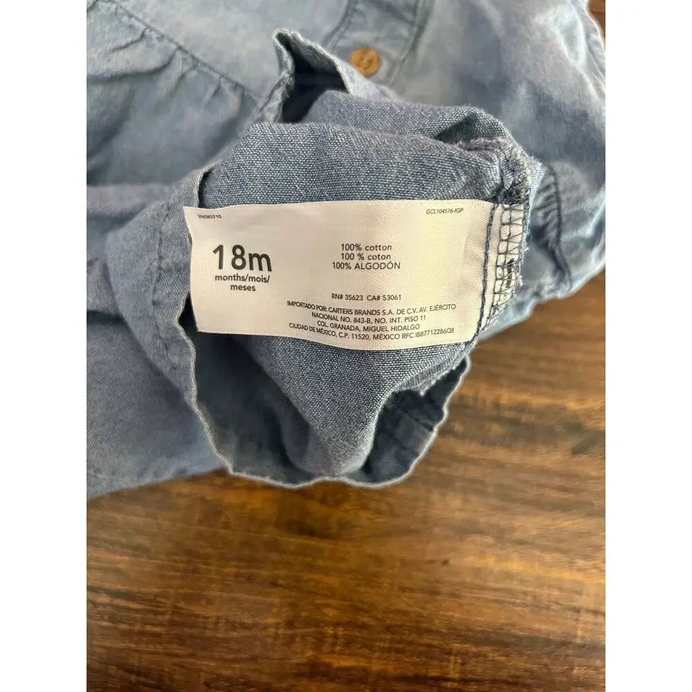 CARTER’S Girl’s Chambray Denim Romper / Size: 18 Months